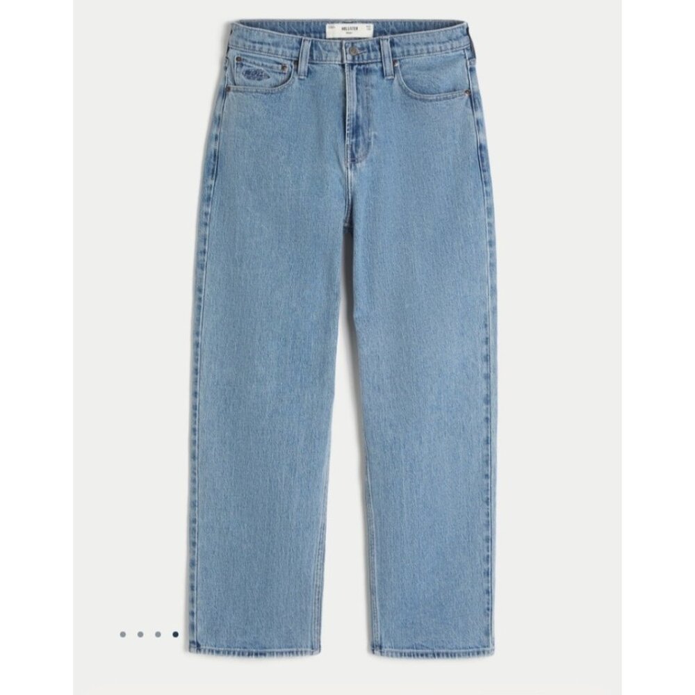 Hollister Wide-Leg Mens Medium Wash Baggy Denim Jeans‎ 32x32 Relaxed Fit Classic